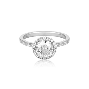 GEORGINI GOLD ROUND BRILLIANT CUT 1.25CTW HALO MOISSANITE ENGAGEMENT RING IN 9CT WHITE GOLD