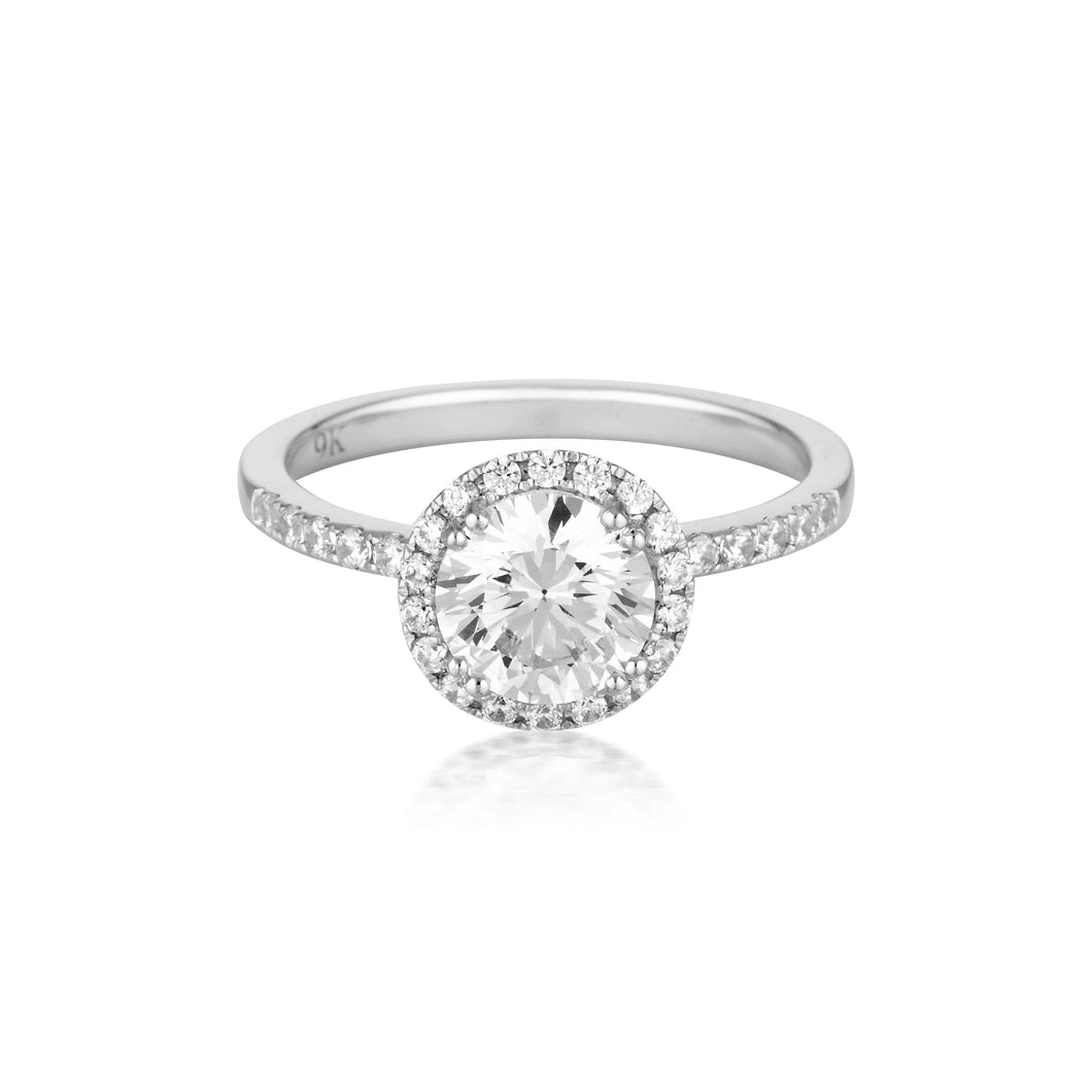 GEORGINI GOLD ROUND BRILLIANT CUT 1.25CTW HALO MOISSANITE ENGAGEMENT RING IN 9CT WHITE GOLD