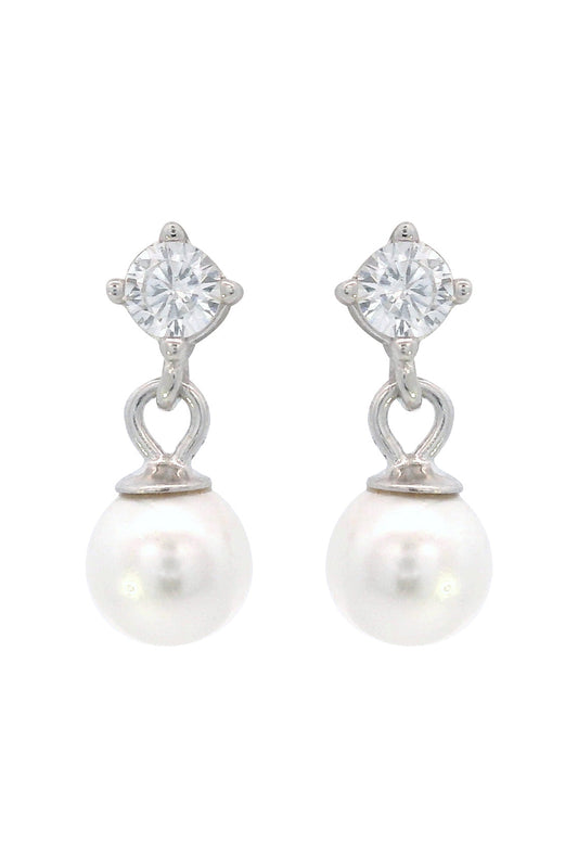 ADAGIO TOUCH OF SPARKLE DANGLE DROP PEARL EARRINGS SILVER