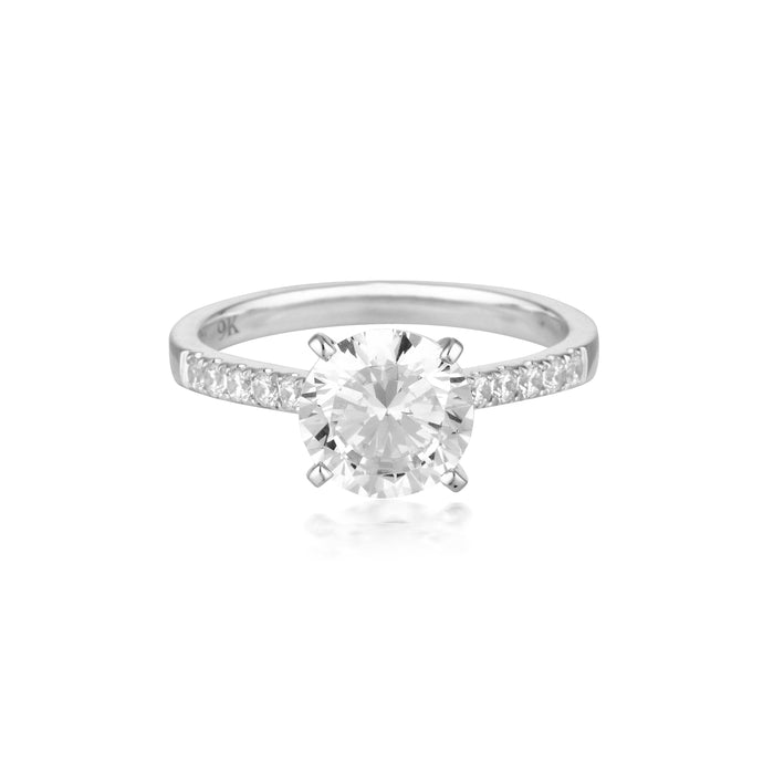 GEORGINI GOLD ROUND BRILLIANT CUT 2CT MOISSANITE ENGAGEMENT RING IN 9CT WHITE GOLD