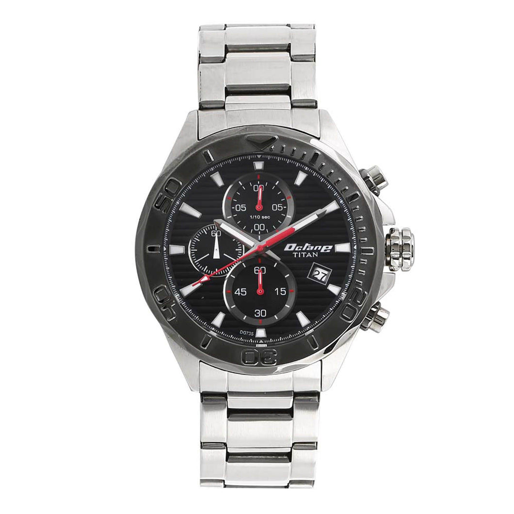 Titan Octane Black Dial Chrono Stainless Steel Watch for Men