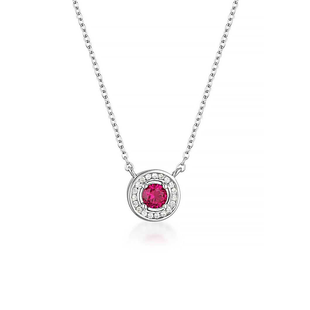 MILESTONE RUBY HALO PENDANT IN SILVER