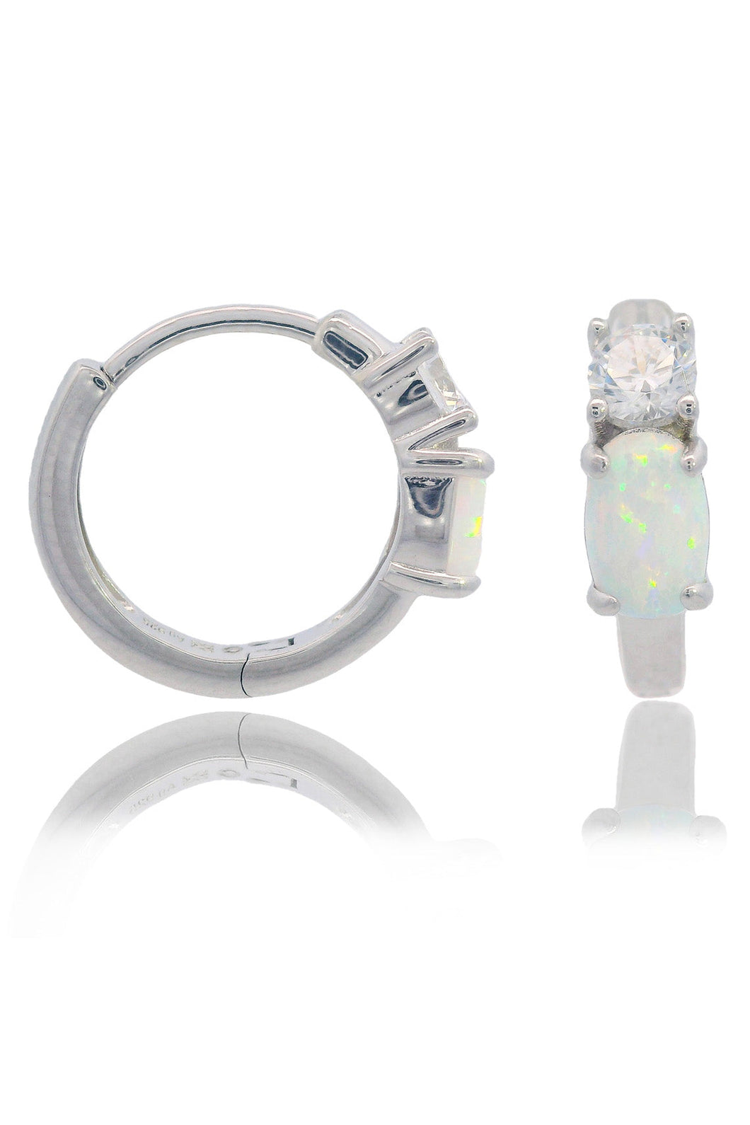 OPAL GLOW WHITE CREATED OPAL HOOP EARRINGS SILVER