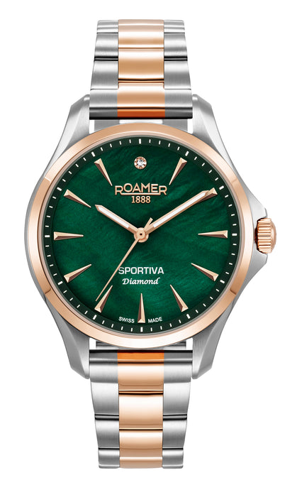 Roamer Swiss Made Sportivo Diamond Two Tone Green Watch