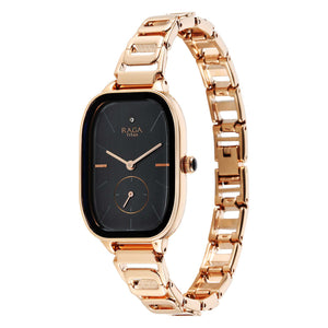 Titan Raga Chic Quartz Analogue Black Dial Rose Gold Metal Strap Watch for Women