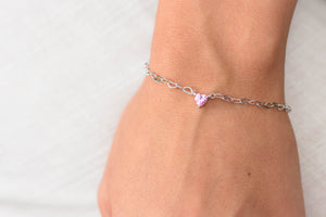 SWEETHEART HEART CHAIN BRACELET PINK SILVER