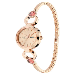 Titan Raga Viva Rose Gold Dial Analogue Day and Date Metal Strap Watch for Women