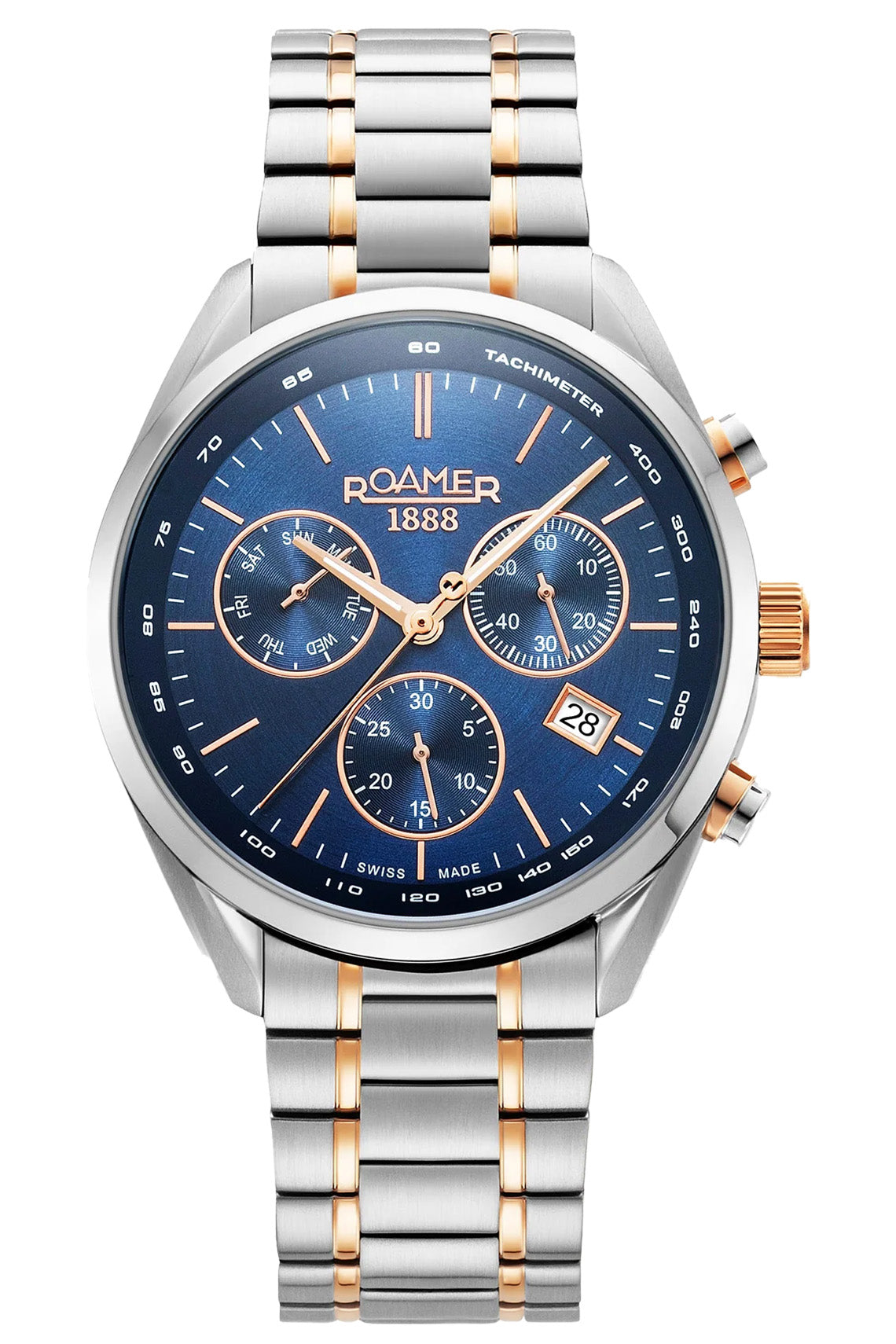 Roamer Pro Chrono 43.5mm Blue Dial Two Tone Stainless Steel Strap Watch
