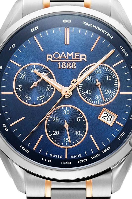 Roamer Pro Chrono 43.5mm Blue Dial Two Tone Stainless Steel Strap Watch