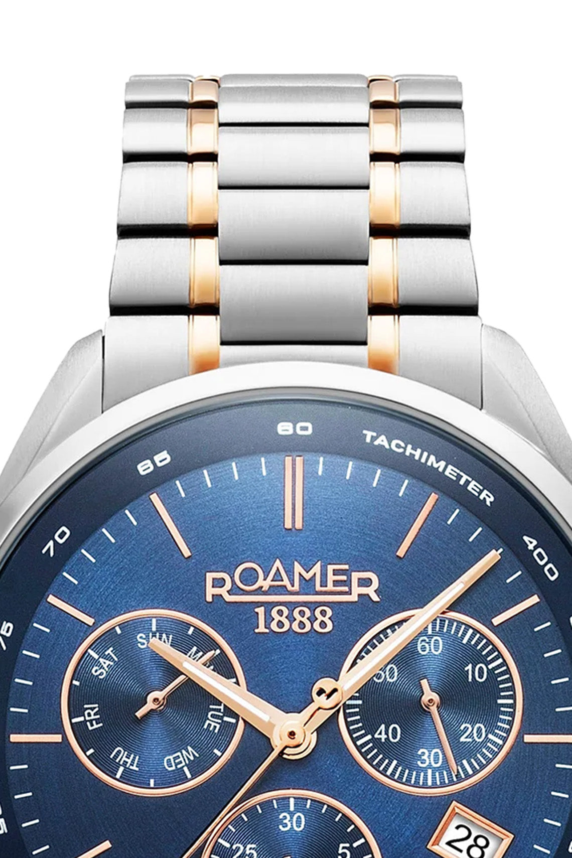 Roamer Pro Chrono 43.5mm Blue Dial Two Tone Stainless Steel Strap Watch