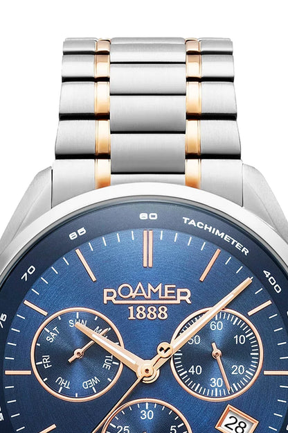 Roamer Pro Chrono 43.5mm Blue Dial Two Tone Stainless Steel Strap Watch