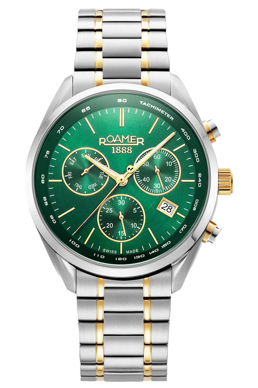 Roamer Pro Chrono 43.5mm Green Dial Two Tone Stainless Steel Strap Watch
