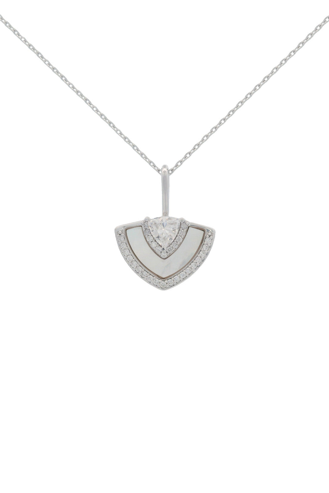 CHIC NOEL MOTHER OF PEARL FAN PENDANT SILVER