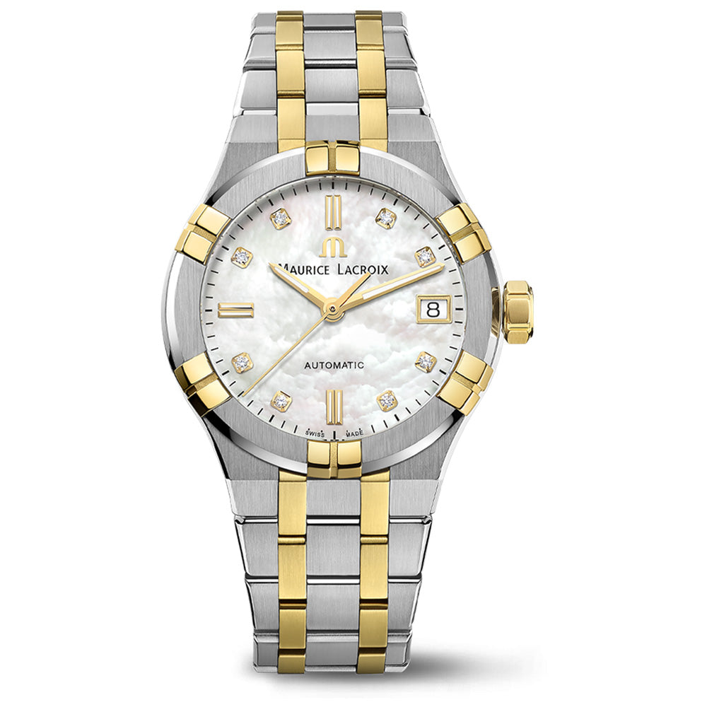 Maurice Lacroix AIKON Automatic Date 35mm Mother-of-pearl with Diamonds Two-Tone Watch