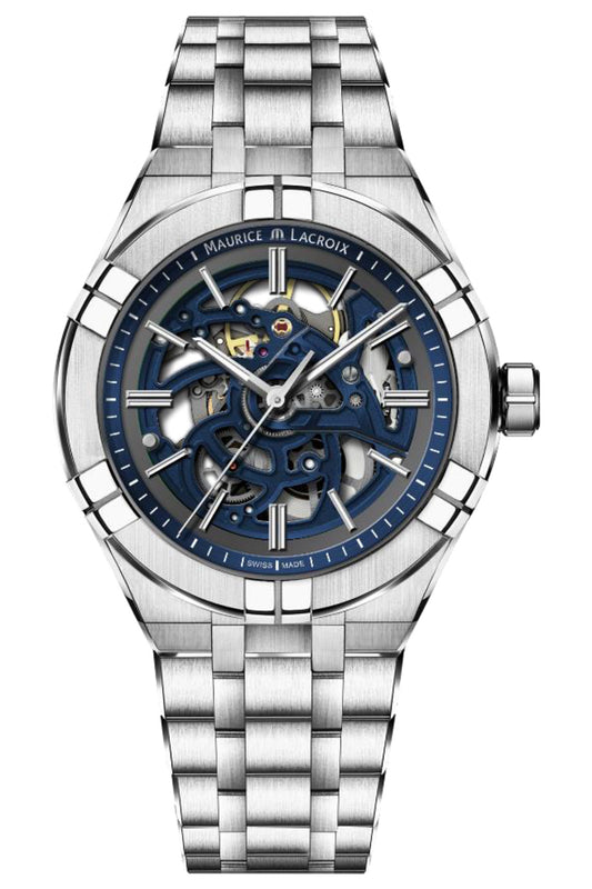 Maurice Lacroix Aikon Skeleton 42mm Blue Dial Stainless Steel Strap Watch
