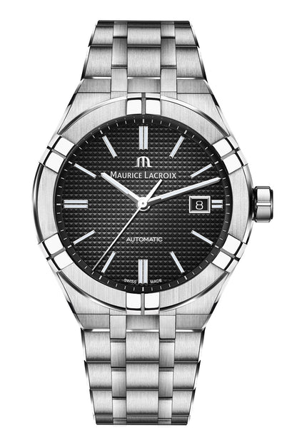 Maurice Lacroix 42mm Black Dial Easy Change Black Leather and Stainless Steel Strap Watch