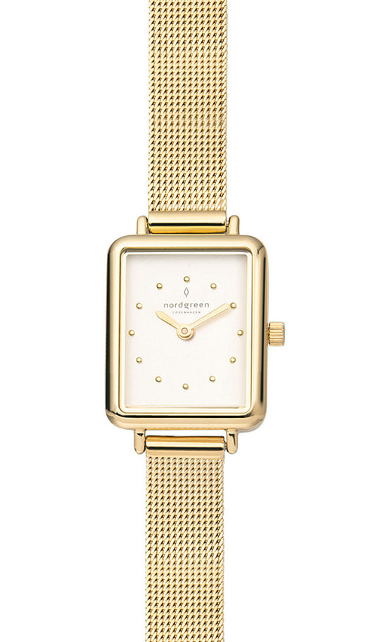 Nordgreen Allure 20mm x 30mm White Dial Gold Mesh Watch