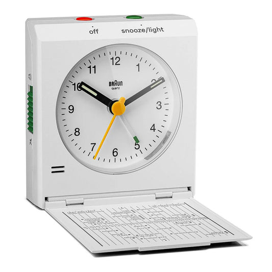 Braun White Classic Travel Analogue Alarm Clock