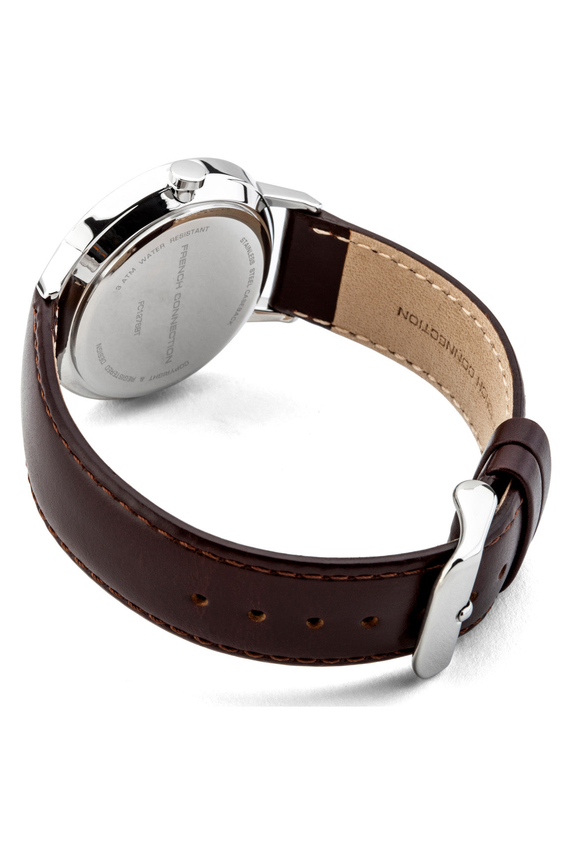 French Connection Newgate 39mm Black Dial Brown Leather Strap Watch