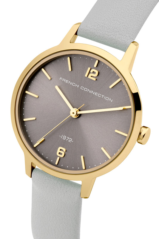 French Connection Newgate 42mm Grey Dial Grey Pearlised Leather Strap Watch