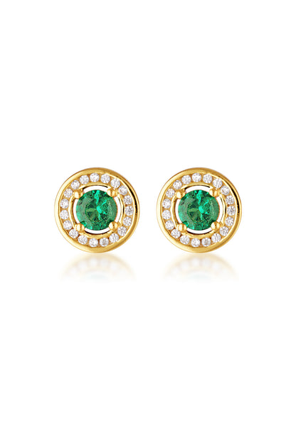 MILESTONE EMERALD HALO EARRINGS IN GOLD