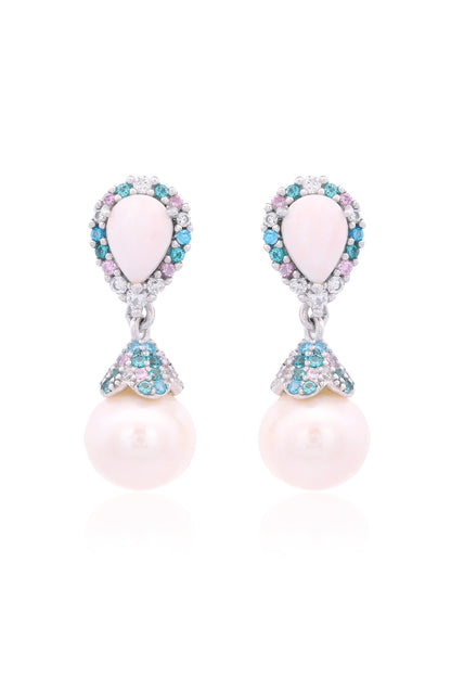 GEORGINI WISTERIA CREATED OPAL AND PEARL CASCADE EARRINGS SILVER