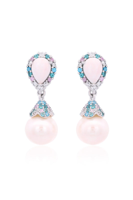 GEORGINI WISTERIA CREATED OPAL AND PEARL CASCADE EARRINGS SILVER