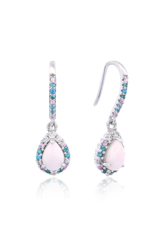GEORGINI WISTERIA CREATED OPAL FLORIBUNDA SHEPHERD HOOK EARRINGS SILVER