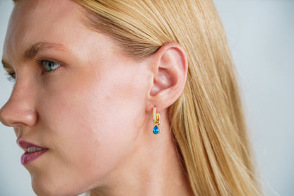 GEORGINI WISTERIA DUO PEAR EARRINGS BLUE TOPAZ CZ GOLD