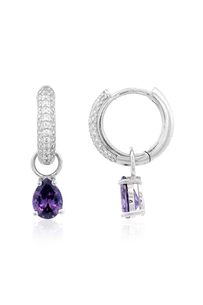 GEORGINI WISTERIA DUO PEAR EARRINGS AMETHYST CZ SILVER