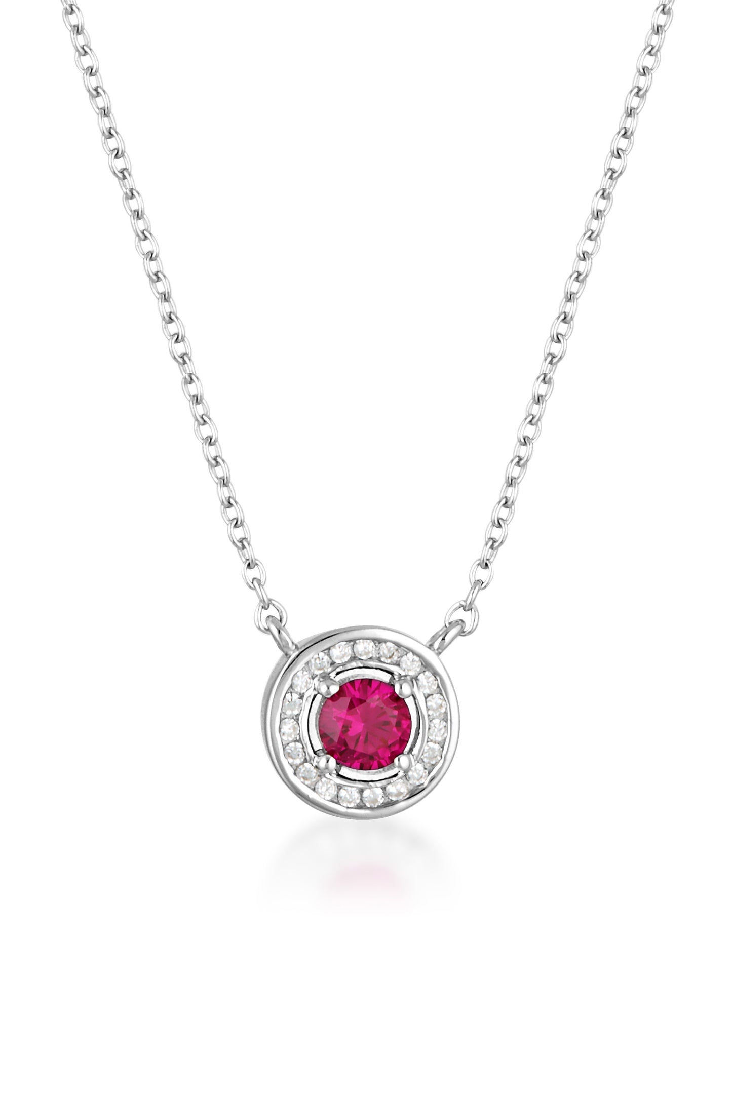 MILESTONE RUBY HALO PENDANT IN SILVER