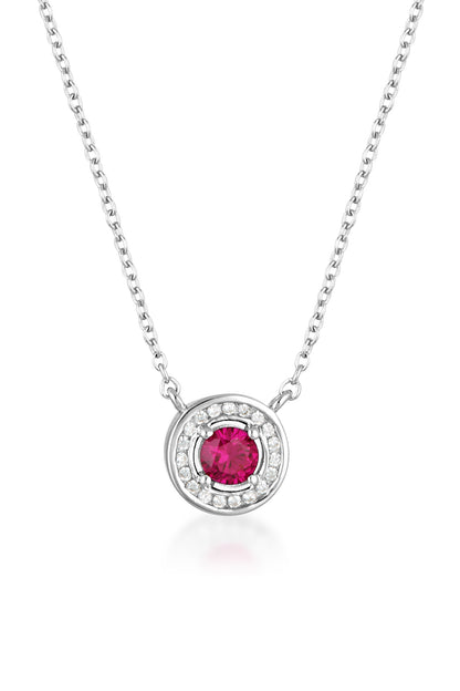 MILESTONE RUBY HALO PENDANT IN SILVER