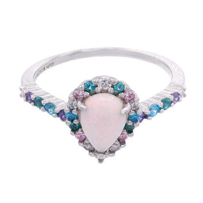 GEORGINI WISTERIA CREATED OPAL FLORIBUNDA RING SILVER