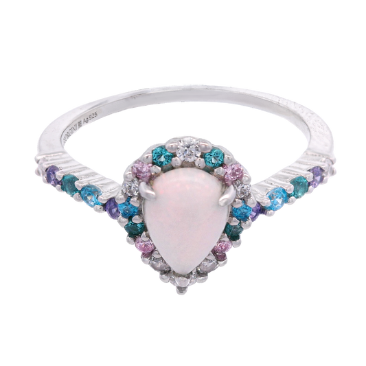GEORGINI WISTERIA CREATED OPAL FLORIBUNDA RING SILVER