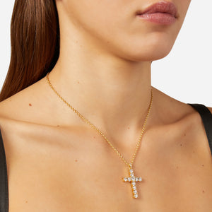 Chiara Ferragni Croci White Zirconia Bold Cross Pendant in Gold Necklace