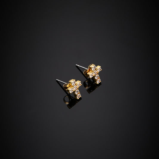 Chiara Ferragni Croci White Zirconia Bold Cross Stud in Gold Earrings