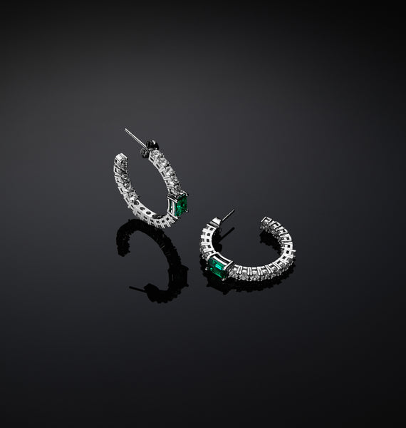 Chiara Ferragni Emerald Silver and Green Zirconia Hoop Earrings