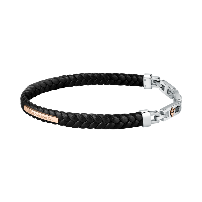 Maserati Black with Rose Gold Recycled Leather 225mm Bracelet