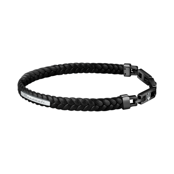 Maserati Black with Silver Recycled Leather 225mm Bracelet