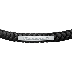 Maserati Black with Silver Recycled Leather 225mm Bracelet