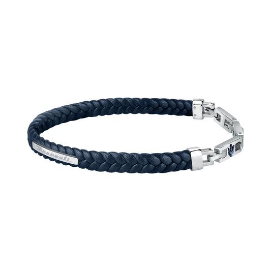 Maserati Blue with Silver Recycled Leather 225mm Bracelet