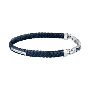 Maserati Blue with Silver Recycled Leather 225mm Bracelet