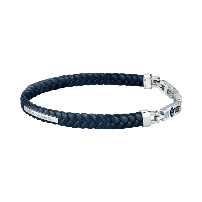 Maserati Blue with Silver Recycled Leather 225mm Bracelet