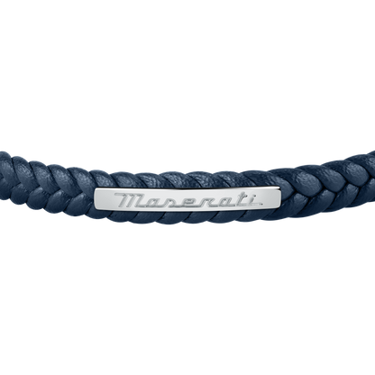 Maserati Blue with Silver Recycled Leather 225mm Bracelet