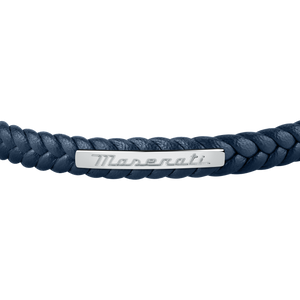 Maserati Blue with Silver Recycled Leather 225mm Bracelet