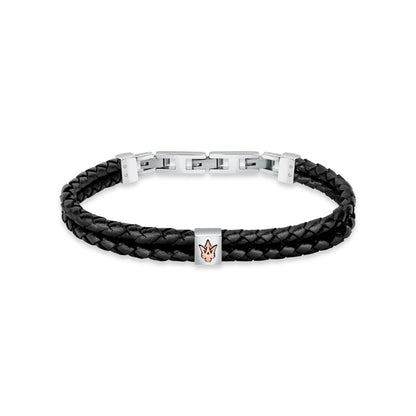 Maserati Men's Black Woven Leather Bracelet