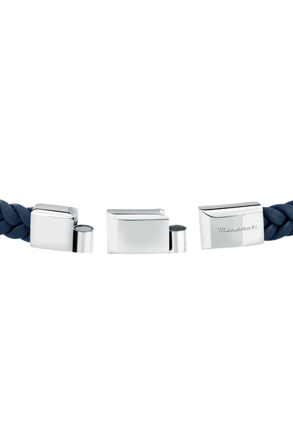 Maserati Men's Black Interlaced Leather and Steel Bracelet