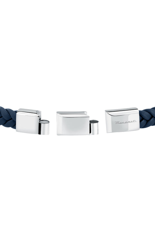 Maserati Men's Black Interlaced Leather and Steel Bracelet