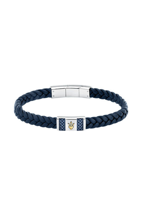 Maserati Men's Blue Interlaced Leather and Steel Bracelet