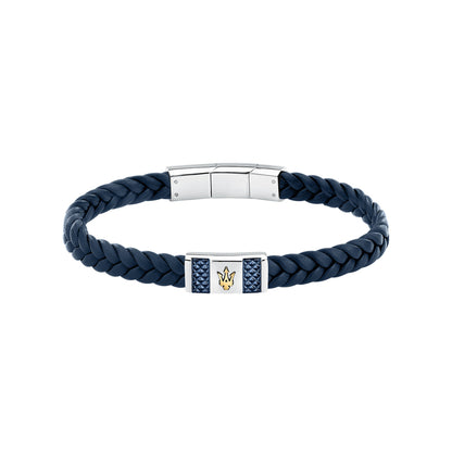 Maserati Men's Blue Interlaced Leather and Steel Bracelet